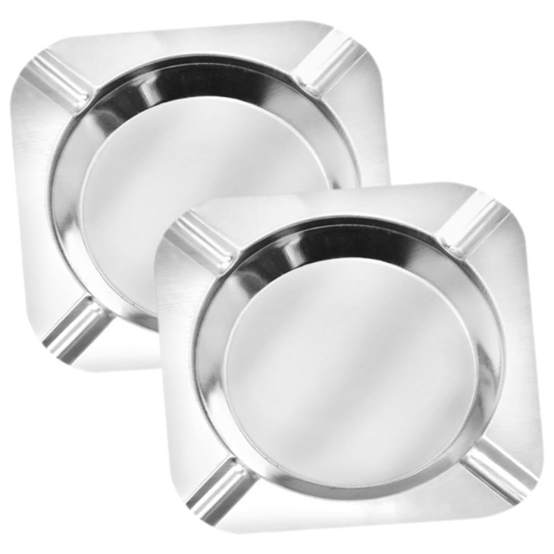 Stainless Steel Windproof Ashtray Set 2 Piece Unbreakable For Indoor And Outdoor Use - Image 2