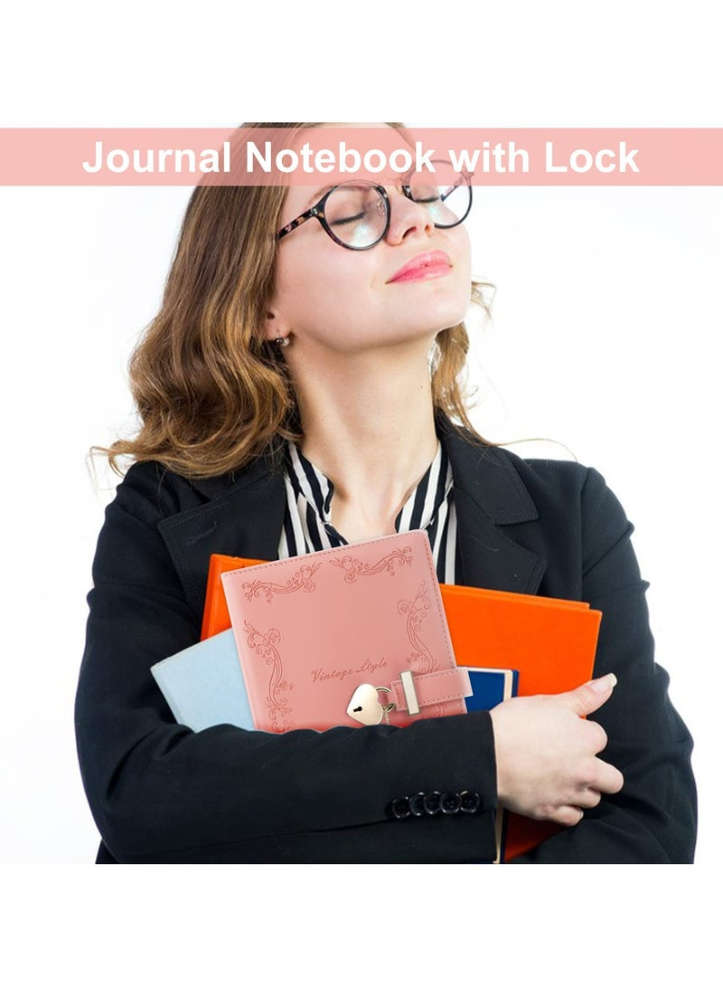 CMGTYYD Lock Diary with Key and Pen for Girls, 192 Pages Vintage Leather Heart Shaped Journal Notebook with Lock and Diamond Pen, A5 Cute Locked Secret Diaries for Women (Pink) - Image 5