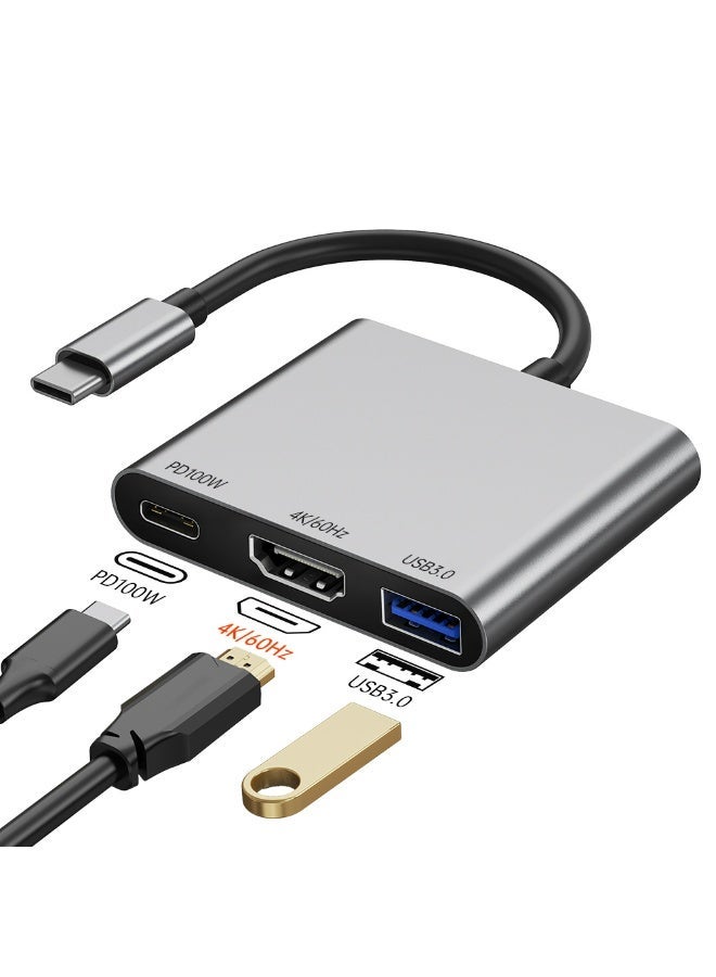 USB C Hub,USB-c Digital av Multiport Adapter with 4K HDMI Output/USB-C Fasting Charging Port&USB 3.0 Port Compatible for MacBook Pro M1/16-20 Air M1/18-20 iMac,XPS, Laptop (Grey - USB c3 in 1) - Image 1
