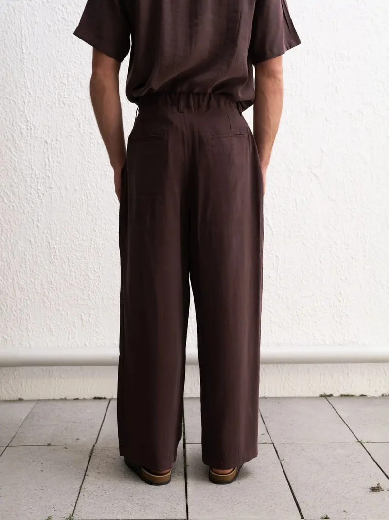 Giesto Mocha Brown GIESTO High Waist Pleated Wide Leg Pants for Men | Best Price UAE