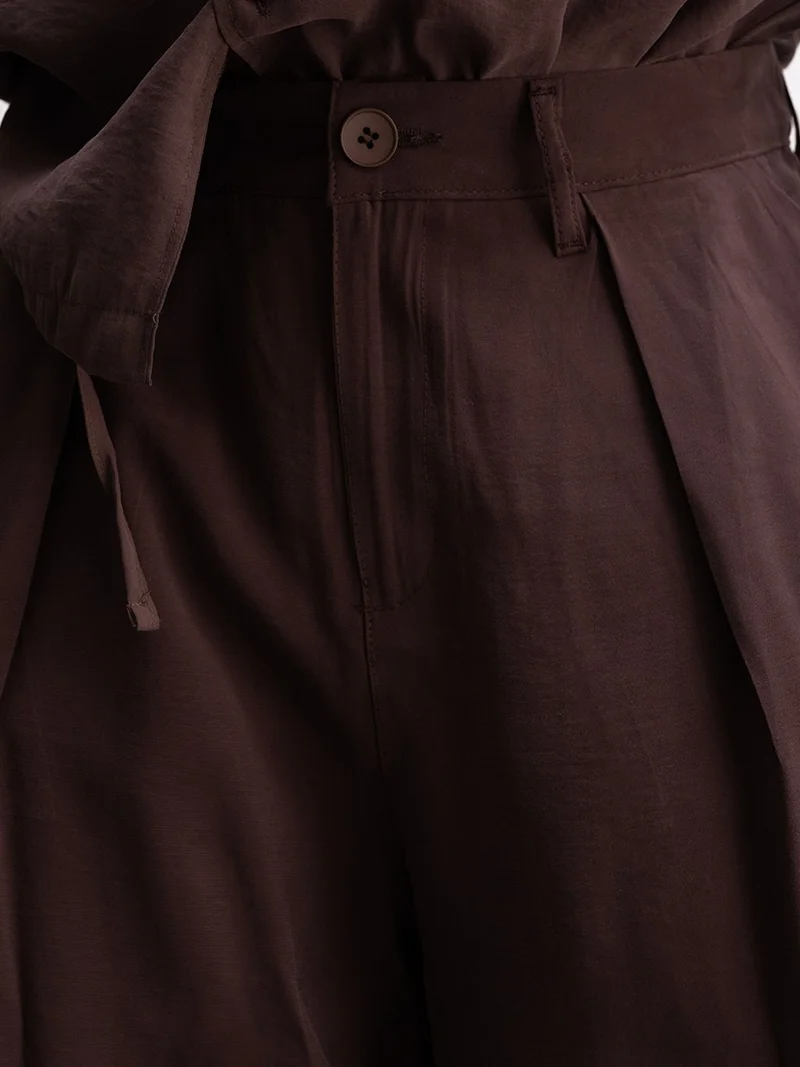 Giesto Mocha Brown GIESTO High Waist Pleated Wide Leg Pants for Men | Best Price UAE