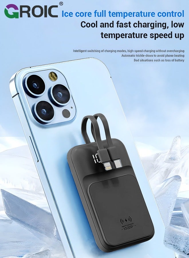 GROIC Black Wireless Portable Charger, Foldable 10000mAh Magnetic Power Bank with Type-C Cable LED Display 22.5W PD Fast Charging Lighting MagSafe Battery Pack for iPhone 15/14/13/12/Pro/Pro Max  - Image 2