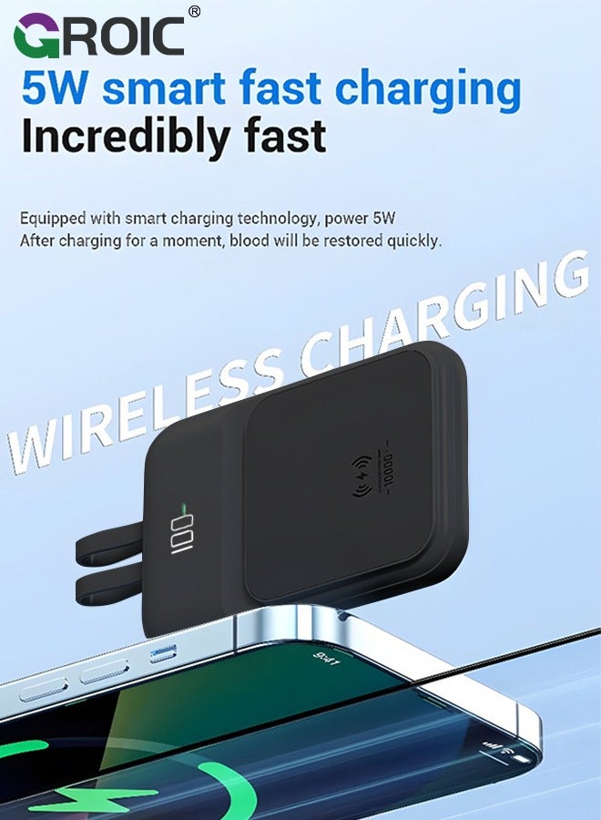 GROIC Black Wireless Portable Charger, Foldable 10000mAh Magnetic Power Bank with Type-C Cable LED Display 22.5W PD Fast Charging Lighting MagSafe Battery Pack for iPhone 15/14/13/12/Pro/Pro Max  - Image 5