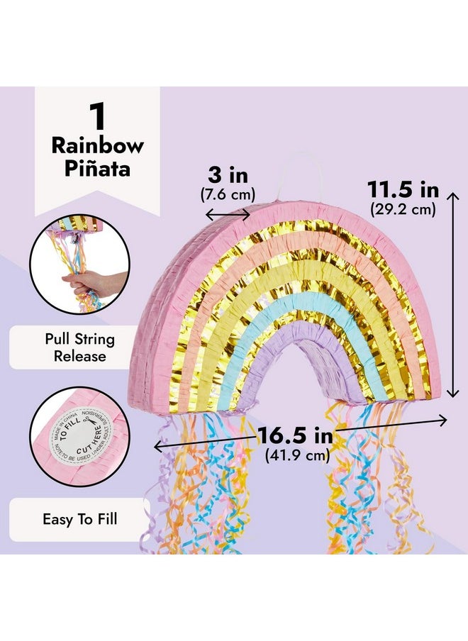 Blue Panda - Rainbow Pull String Pinata For Pastel Birthday Decorations Gender Reveal Party Supplies (Small 16.5 X 10 X 3 In) - Image 1