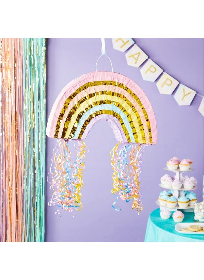 Blue Panda - Rainbow Pull String Pinata For Pastel Birthday Decorations Gender Reveal Party Supplies (Small 16.5 X 10 X 3 In) - Image 1