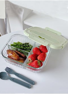 HOMESTAR 3-Grids Glass Meal Prep Container Glass Lunch Box Sandwich Salad Bento Box BPA-Free Microwave Oven Freezer Dishwasher for Adults Kids Green  - Image 1