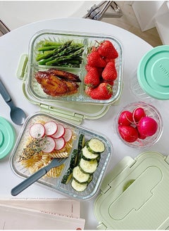 HOMESTAR 3-Grids Glass Meal Prep Container Glass Lunch Box Sandwich Salad Bento Box BPA-Free Microwave Oven Freezer Dishwasher for Adults Kids Green  - Image 2