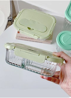HOMESTAR 3-Grids Glass Meal Prep Container Glass Lunch Box Sandwich Salad Bento Box BPA-Free Microwave Oven Freezer Dishwasher for Adults Kids Green  - Image 3