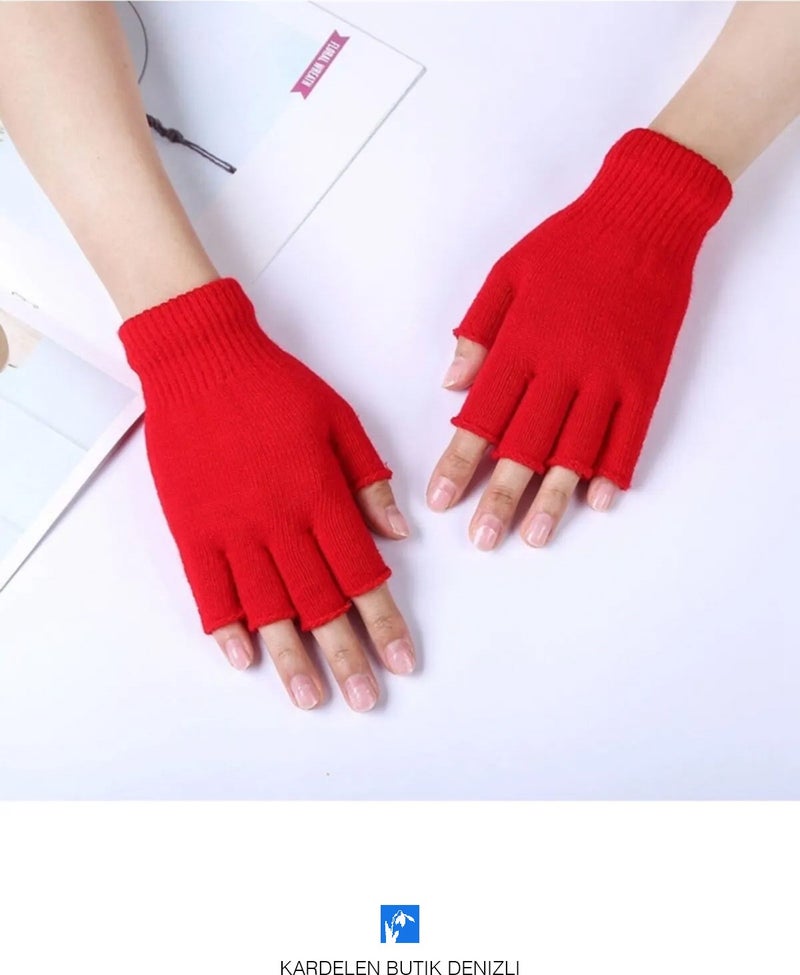 Kardelen Butik Denizli Kardelen Boutique Denizli Fashion, Short, Half Finger Knitted Gloves (Unisex) - Image 1