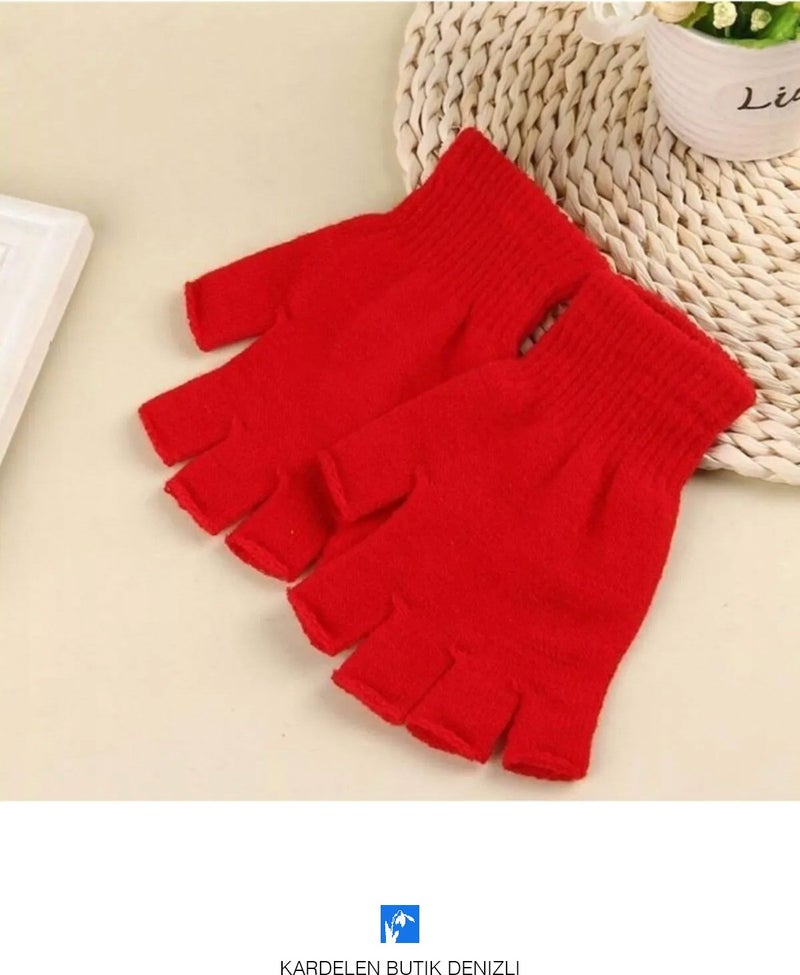 Kardelen Butik Denizli Kardelen Boutique Denizli Fashion, Short, Half Finger Knitted Gloves (Unisex) - Image 2