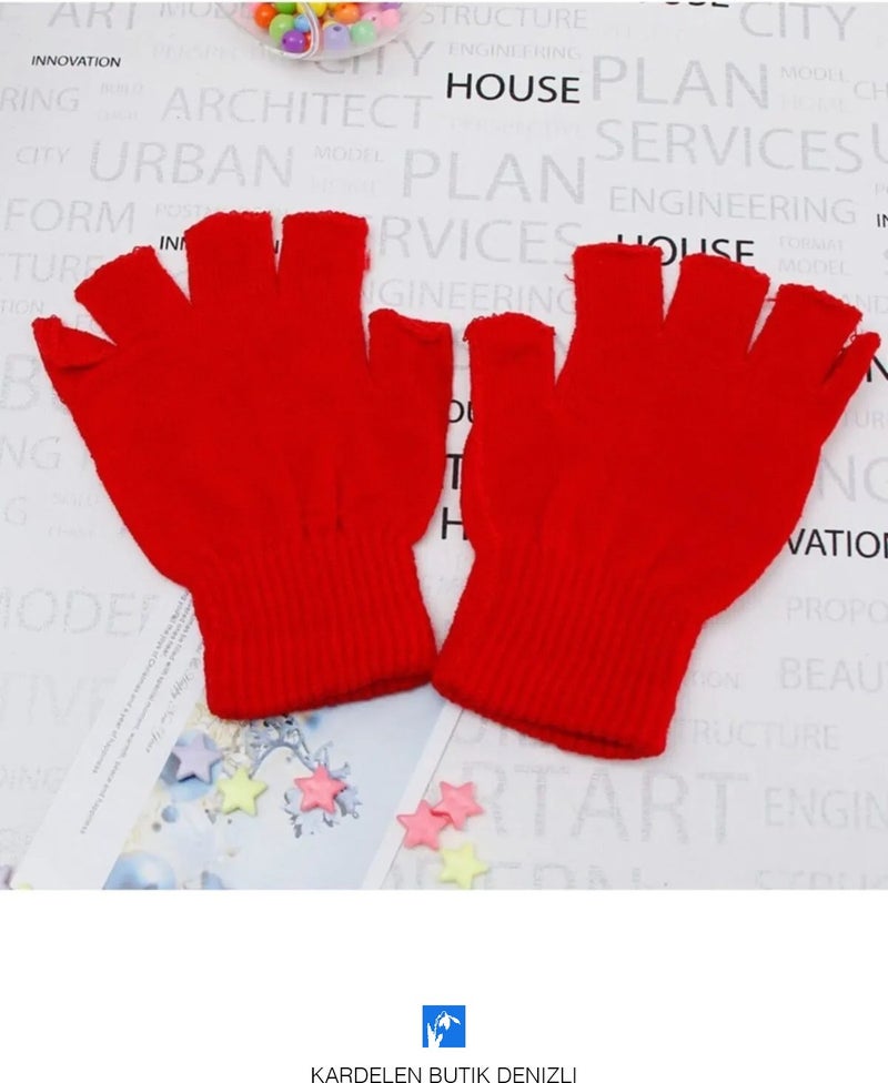 Kardelen Butik Denizli Kardelen Boutique Denizli Fashion, Short, Half Finger Knitted Gloves (Unisex) - Image 3