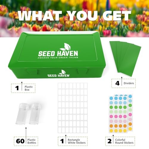 CraftSaints Seed Organizer Storage Box, Green Opaque Light Proof Seed Bank with 60 Transparent Bottles & Labels, Seed Holder Packet Organizer, Seed Vault Container for Homesteaders, Garden Tackle and Bead Sorter - Image 5