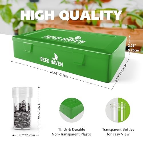 CraftSaints Seed Organizer Storage Box, Green Opaque Light Proof Seed Bank with 60 Transparent Bottles & Labels, Seed Holder Packet Organizer, Seed Vault Container for Homesteaders, Garden Tackle and Bead Sorter - Image 3