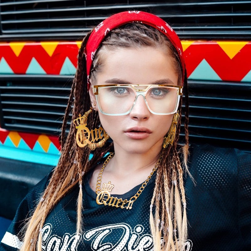 THUNARAZ 80s/90s Hip Hop Queen Costume Kit for Women Rapper DJ Punk Rapper Costume Jewelry Accessories Set - Image 3