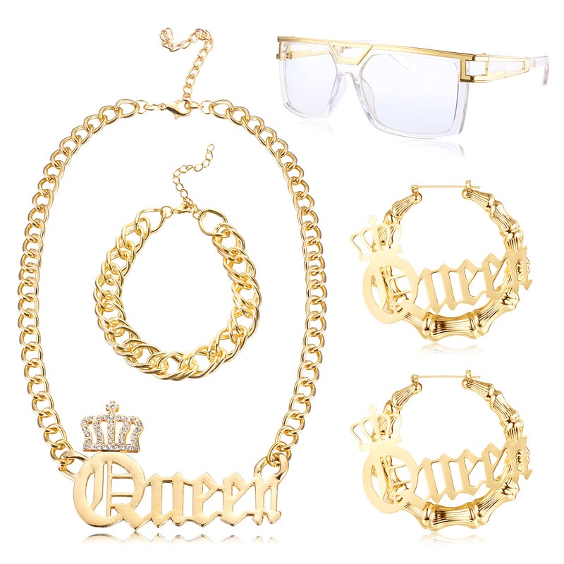 THUNARAZ 80s/90s Hip Hop Queen Costume Kit for Women Rapper DJ Punk Rapper Costume Jewelry Accessories Set - Image 1