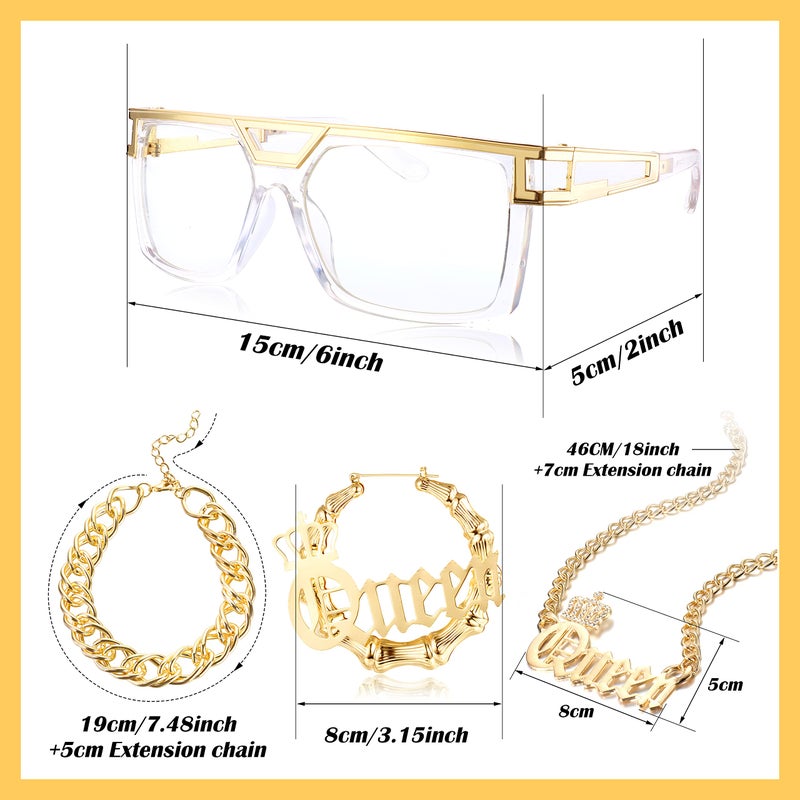 THUNARAZ 80s/90s Hip Hop Queen Costume Kit for Women Rapper DJ Punk Rapper Costume Jewelry Accessories Set - Image 4