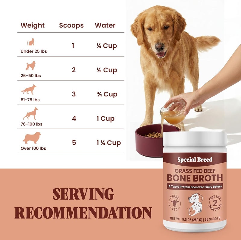 Special Breed مسحوق مرق العظام الخاص للسلالات النادرة للكلاب والقطط - إضافة طعام للكلاب والقطط، مكمل مرق لحم البقر العشبي، 9.5 أونصة - Image 5