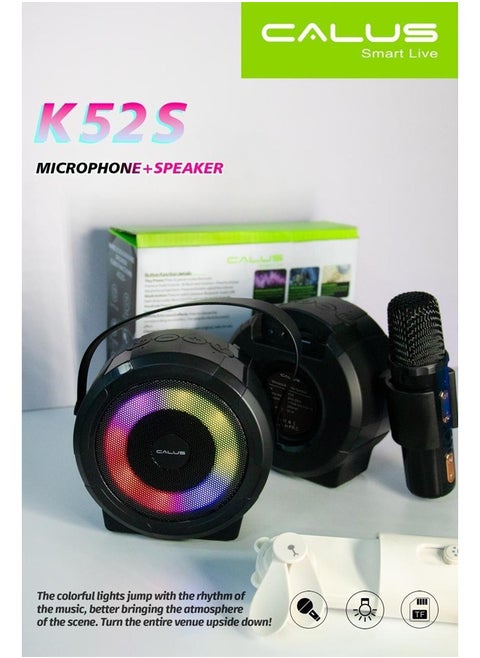 Calus K52S Wireless Speakers Mic Set Bluetooth Audio Portable Handheld Mic Family Multifunctional Playback Loudspeaker With RGB lights Black
