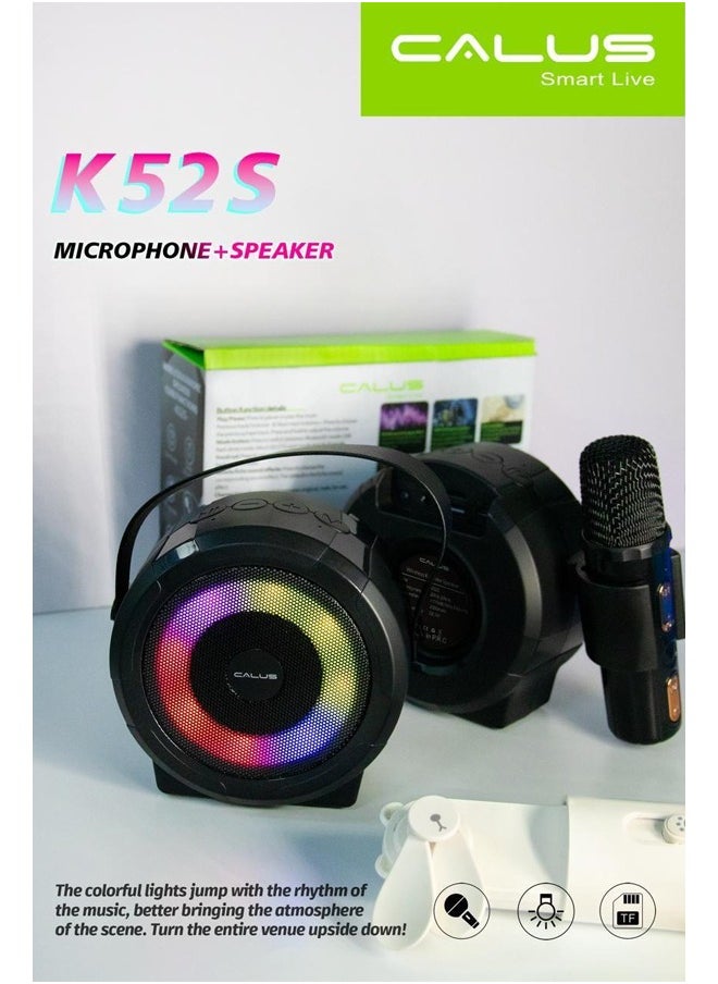 Calus K52S Wireless Speakers Mic Set Bluetooth Audio Portable Handheld Mic Family Multifunctional Playback Loudspeaker With RGB lights Black