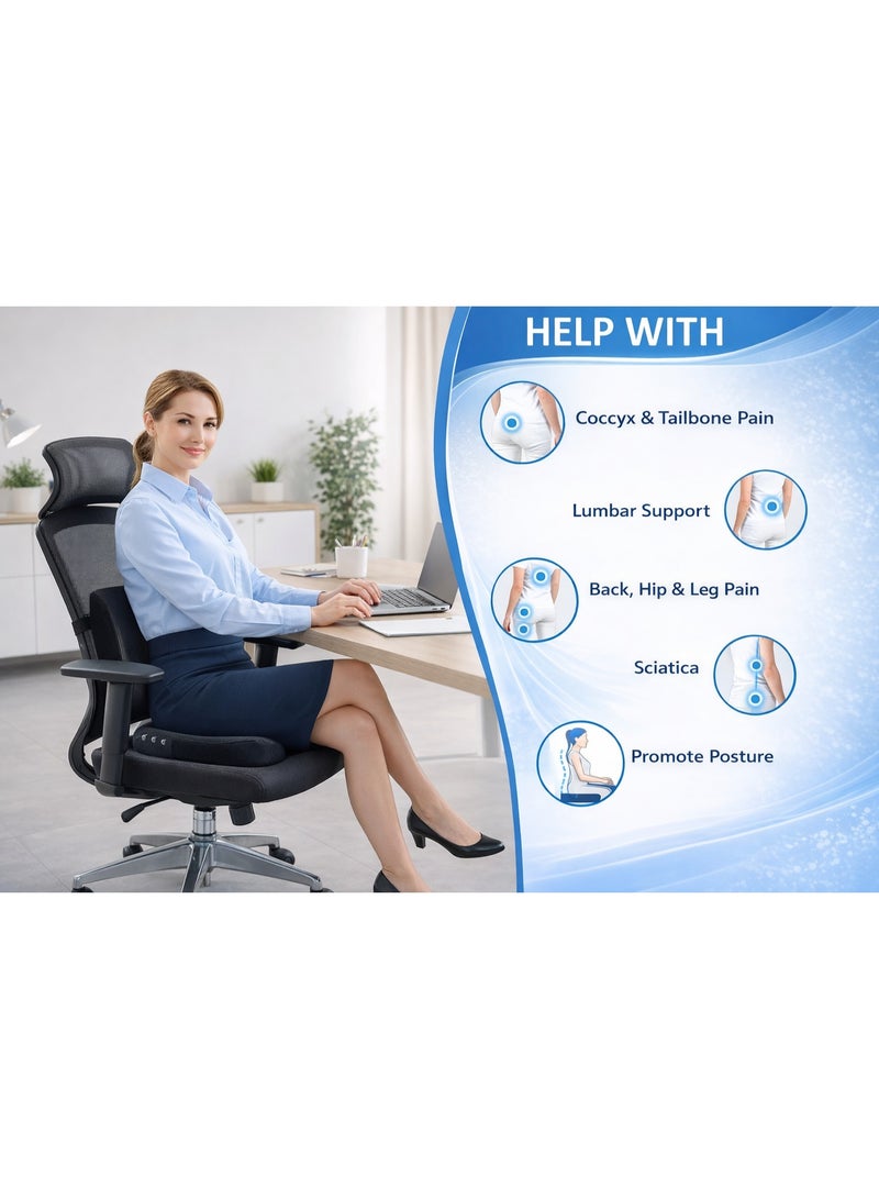 TAHWAZ Coccyx Seat Cushion & Lumbar Support Pillow – Memory Foam Office Chair & Car Seat Cushion for Sciatica, Lower Back & Tailbone Pain Relief, U-Shaped Ergonomic Design, Washable Cover - Image 5