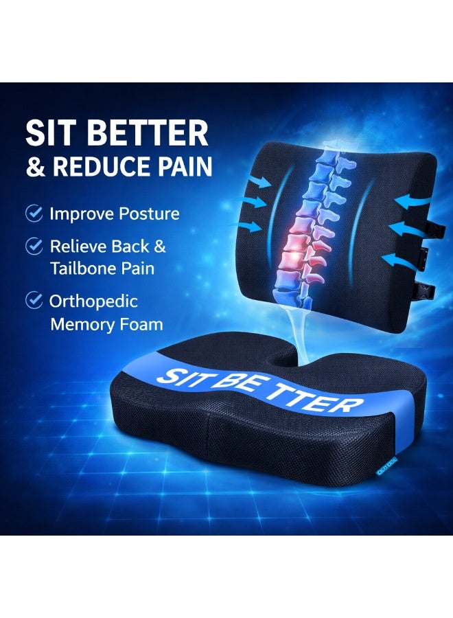 TAHWAZ Coccyx Seat Cushion & Lumbar Support Pillow – Memory Foam Office Chair & Car Seat Cushion for Sciatica, Lower Back & Tailbone Pain Relief, U-Shaped Ergonomic Design, Washable Cover - Image 2