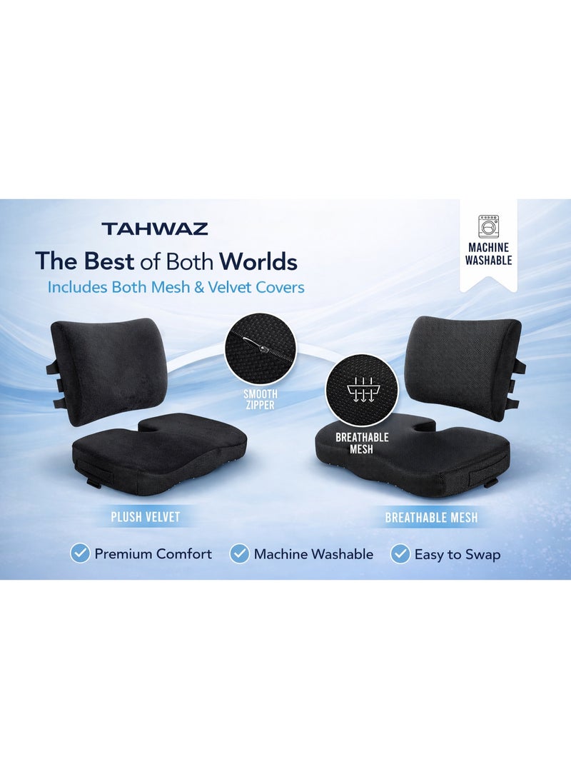 TAHWAZ Coccyx Seat Cushion & Lumbar Support Pillow – Memory Foam Office Chair & Car Seat Cushion for Sciatica, Lower Back & Tailbone Pain Relief, U-Shaped Ergonomic Design, Washable Cover - Image 3