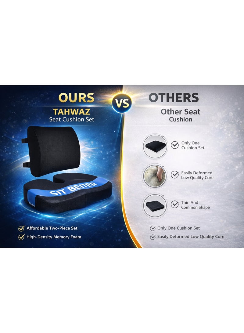 TAHWAZ Coccyx Seat Cushion & Lumbar Support Pillow – Memory Foam Office Chair & Car Seat Cushion for Sciatica, Lower Back & Tailbone Pain Relief, U-Shaped Ergonomic Design, Washable Cover - Image 4