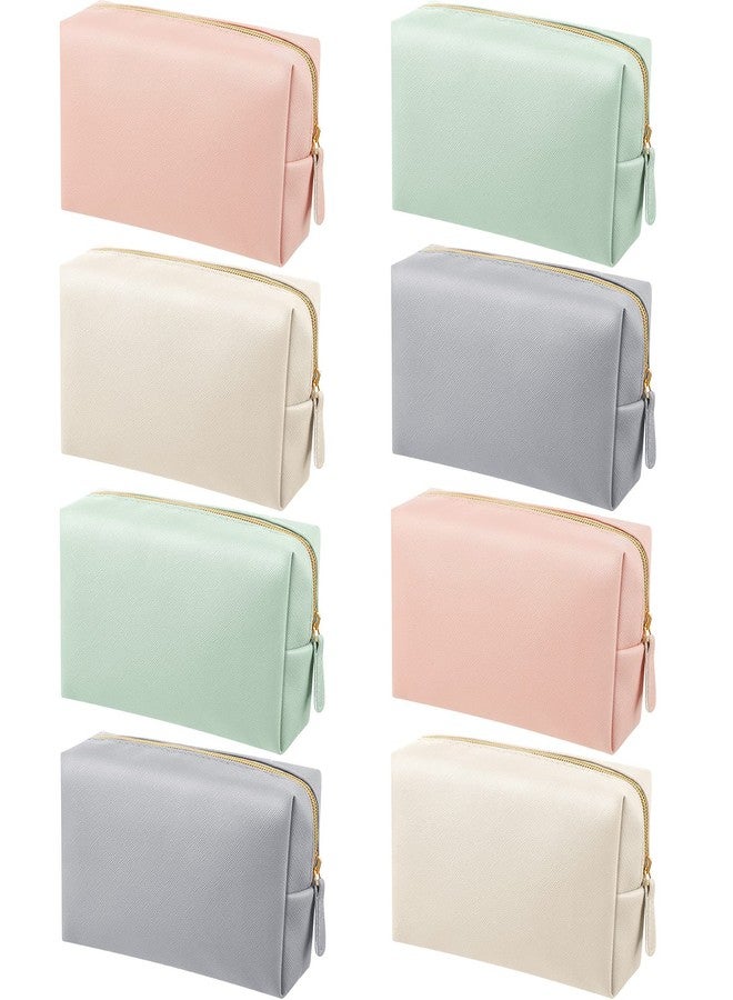 Dunzy 8 Pcs Makeup Bag Pu Leather Cosmetic Pouch Waterproof Small Toiletry Bag Portable Cosmetic Organizer Water Resistant Storage Purse for Lady Women Daily Storage Travel Organizer (Soft Colors,Medium) - Image 1