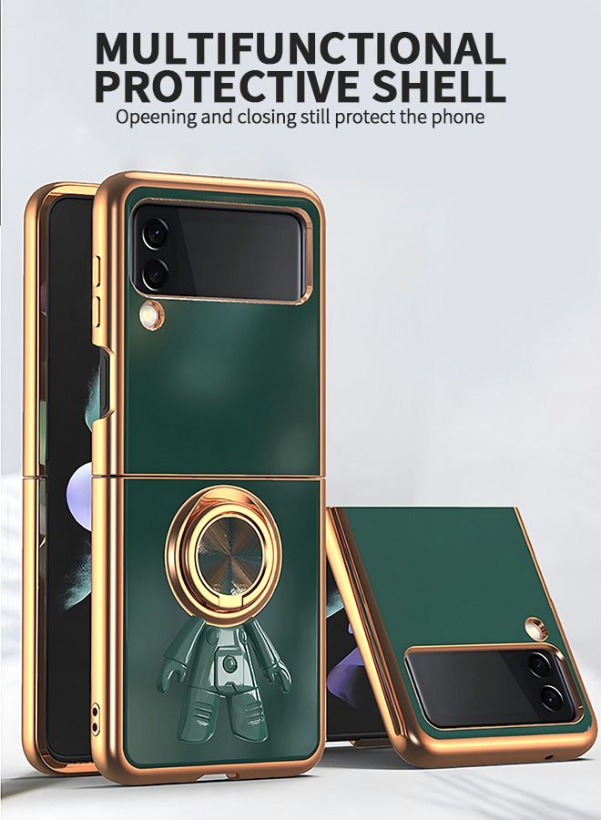 GROIC For Samsung Galaxy Z Flip 4 Case Astronaut Case, Slim Ring Holder Electroplated Soft Silicone Frame Shock Absorbing Bumper Cover Phone Green - Image 2