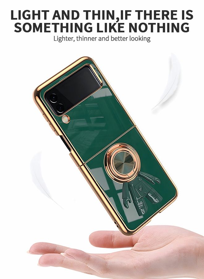 GROIC For Samsung Galaxy Z Flip 4 Case Astronaut Case, Slim Ring Holder Electroplated Soft Silicone Frame Shock Absorbing Bumper Cover Phone Green - Image 3