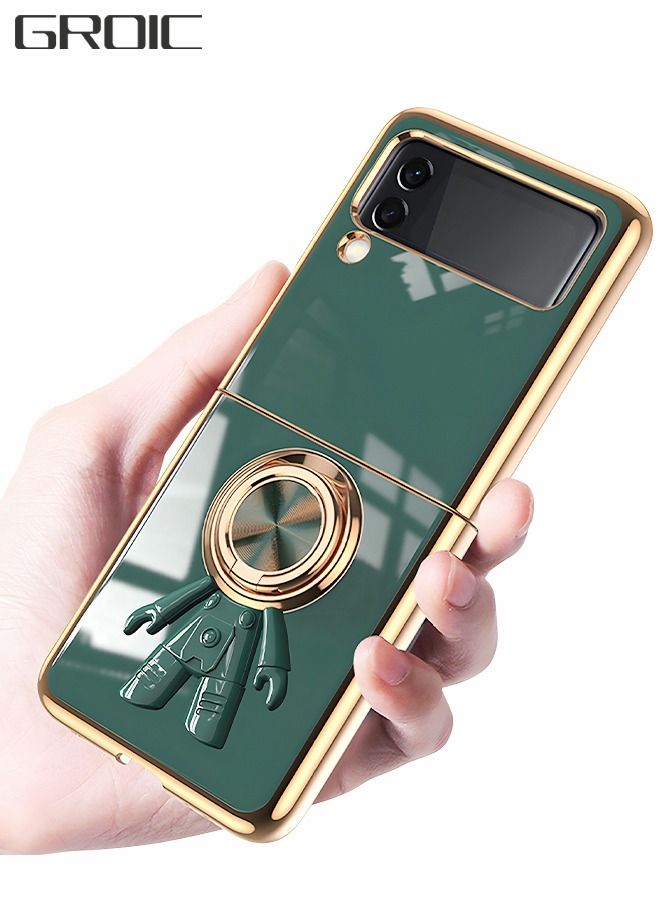 GROIC For Samsung Galaxy Z Flip 4 Case Astronaut Case, Slim Ring Holder Electroplated Soft Silicone Frame Shock Absorbing Bumper Cover Phone Green - Image 1