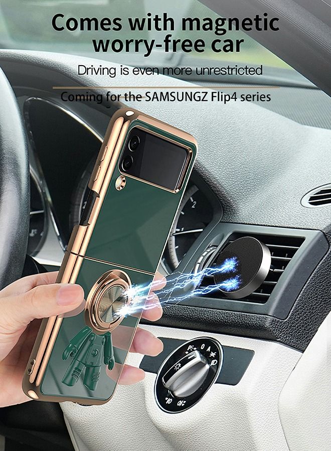GROIC For Samsung Galaxy Z Flip 4 Case Astronaut Case, Slim Ring Holder Electroplated Soft Silicone Frame Shock Absorbing Bumper Cover Phone Green - Image 5
