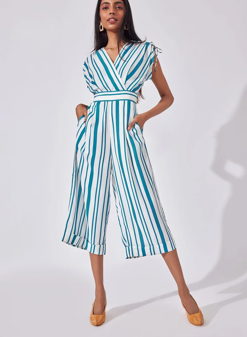 The Label Life Striped V Neck Jumpsuit