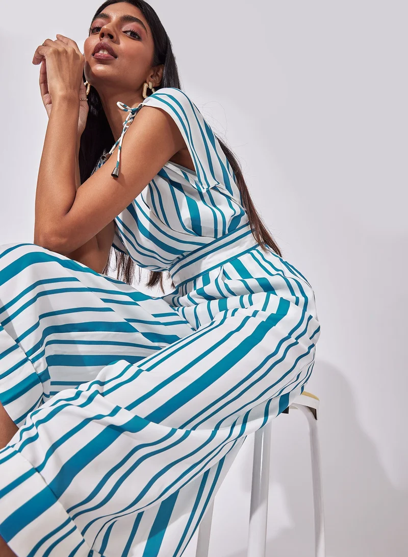 The Label Life Striped V Neck Jumpsuit