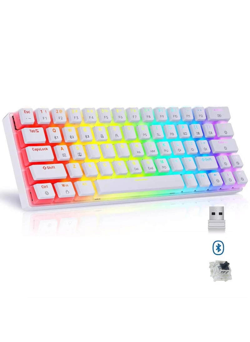 Tezarre TK63 3 Mode Wireless, Bluetooth, Wired RGB Keyboard - Hot Swappable Optical Gateron Black Switch - Pudding Keycaps (White)  - Image 1