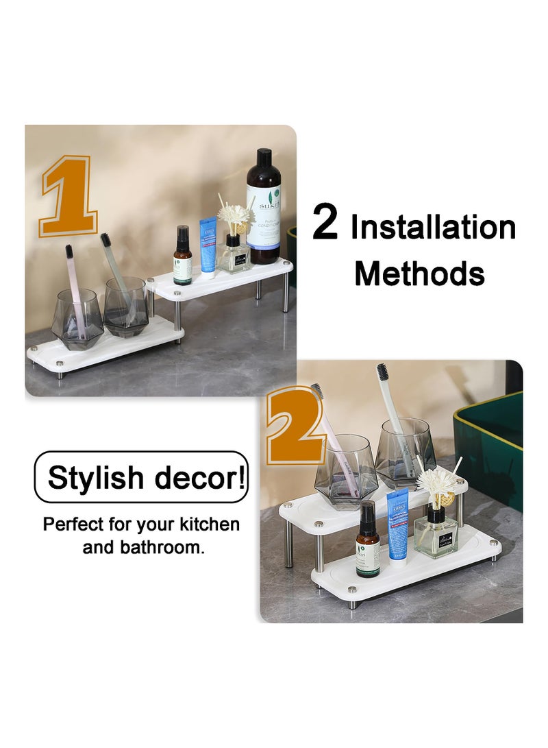 KASTWAVE صينية حوض تجفيف سريع الحجر، منظم حوض المطبخ لحامل الإسفنج، منظم سطح الطاولة في الحمام، رف حوض سريع التجفيف ذو طبقتين لامتصاص الماء، أبيض - Image 2