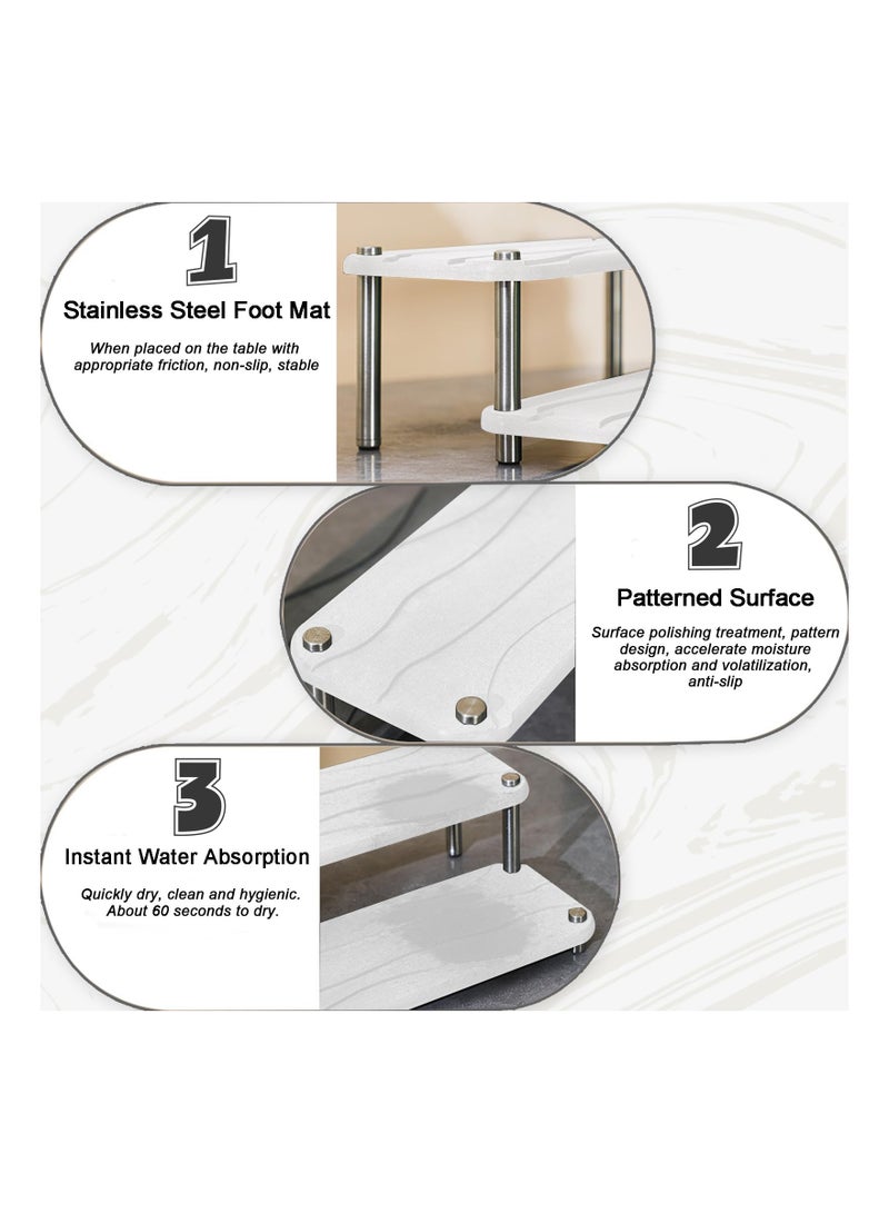 KASTWAVE صينية حوض تجفيف سريع الحجر، منظم حوض المطبخ لحامل الإسفنج، منظم سطح الطاولة في الحمام، رف حوض سريع التجفيف ذو طبقتين لامتصاص الماء، أبيض - Image 4