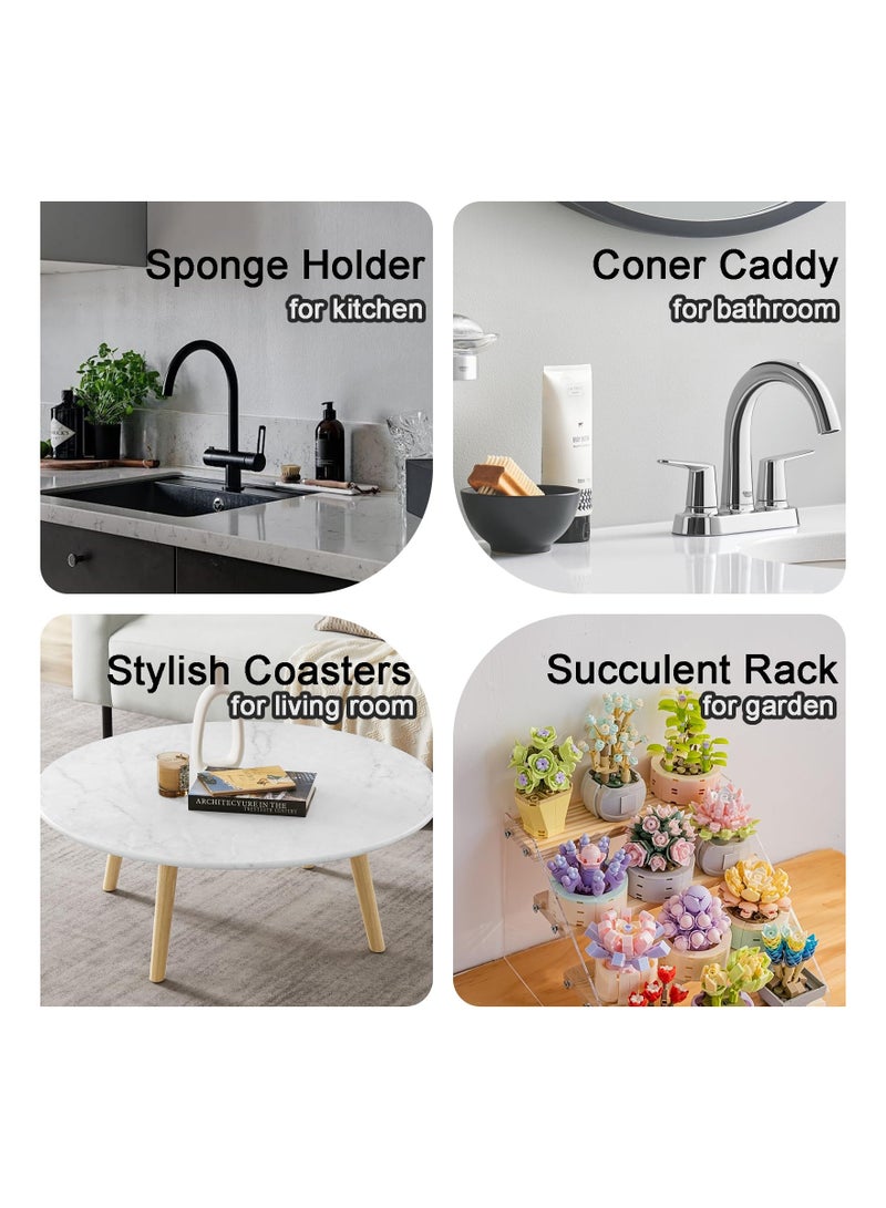 KASTWAVE صينية حوض تجفيف سريع الحجر، منظم حوض المطبخ لحامل الإسفنج، منظم سطح الطاولة في الحمام، رف حوض سريع التجفيف ذو طبقتين لامتصاص الماء، أبيض - Image 5