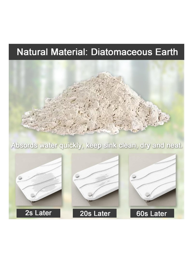 KASTWAVE صينية حوض تجفيف سريع الحجر، منظم حوض المطبخ لحامل الإسفنج، منظم سطح الطاولة في الحمام، رف حوض سريع التجفيف ذو طبقتين لامتصاص الماء، أبيض - Image 3