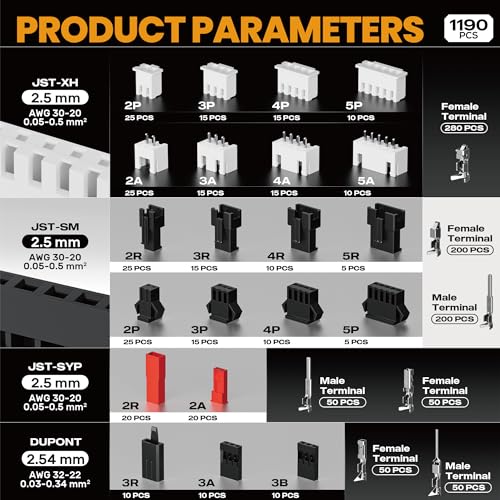 SOMELINE Crimp Tool Connector Kit, JST-XH/SM/SYP 2.5mm and Du pont 2.54mm Connector Set, 27 Types of Connectors, 30-20 AWG Ratcheting Crimper for JST Series,KF2510,Molex,AMP EI Series - Image 4