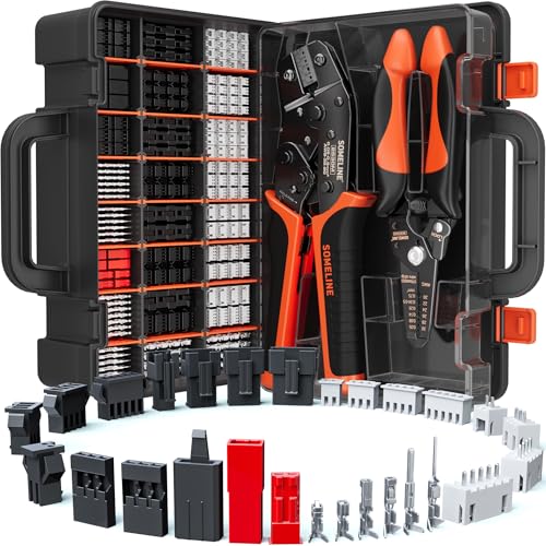 SOMELINE Crimp Tool Connector Kit, JST-XH/SM/SYP 2.5mm and Du pont 2.54mm Connector Set, 27 Types of Connectors, 30-20 AWG Ratcheting Crimper for JST Series,KF2510,Molex,AMP EI Series - Image 1