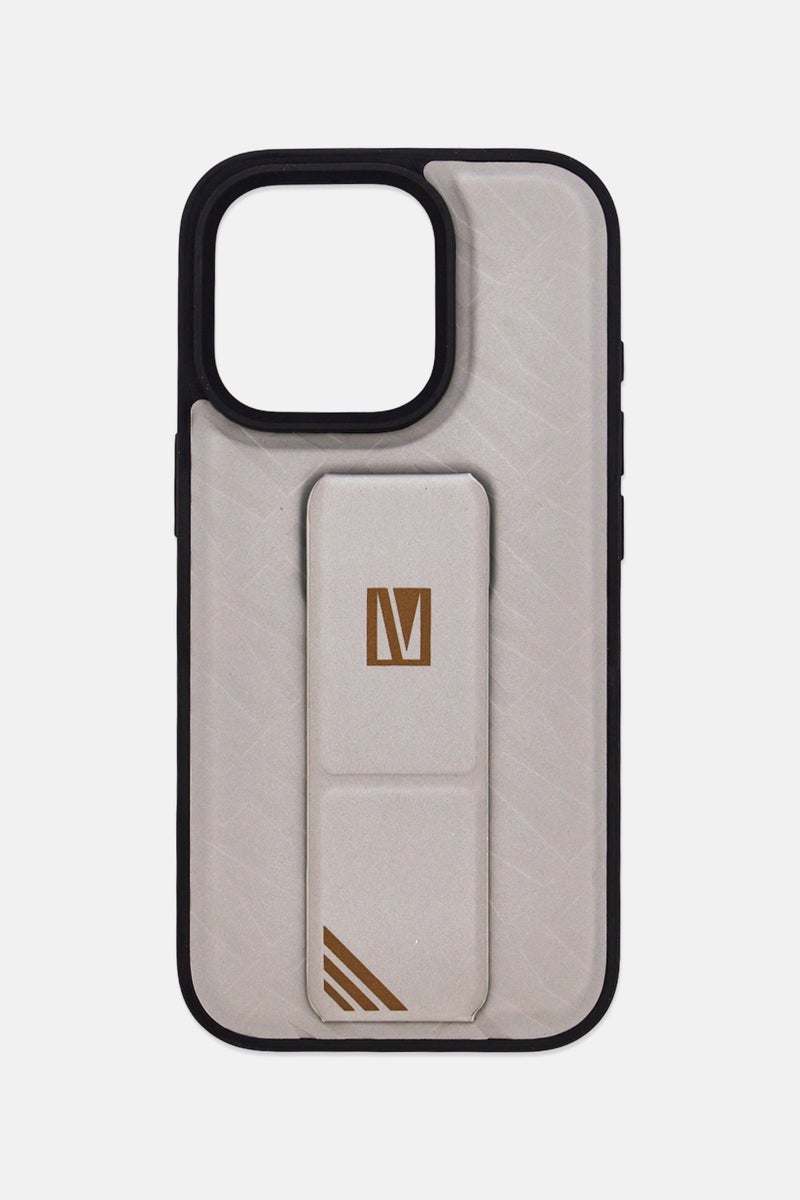 LEVELO iPhone 16 Pro Morphix Cuero Protective Case With Grip Stand, Grey - Image 1