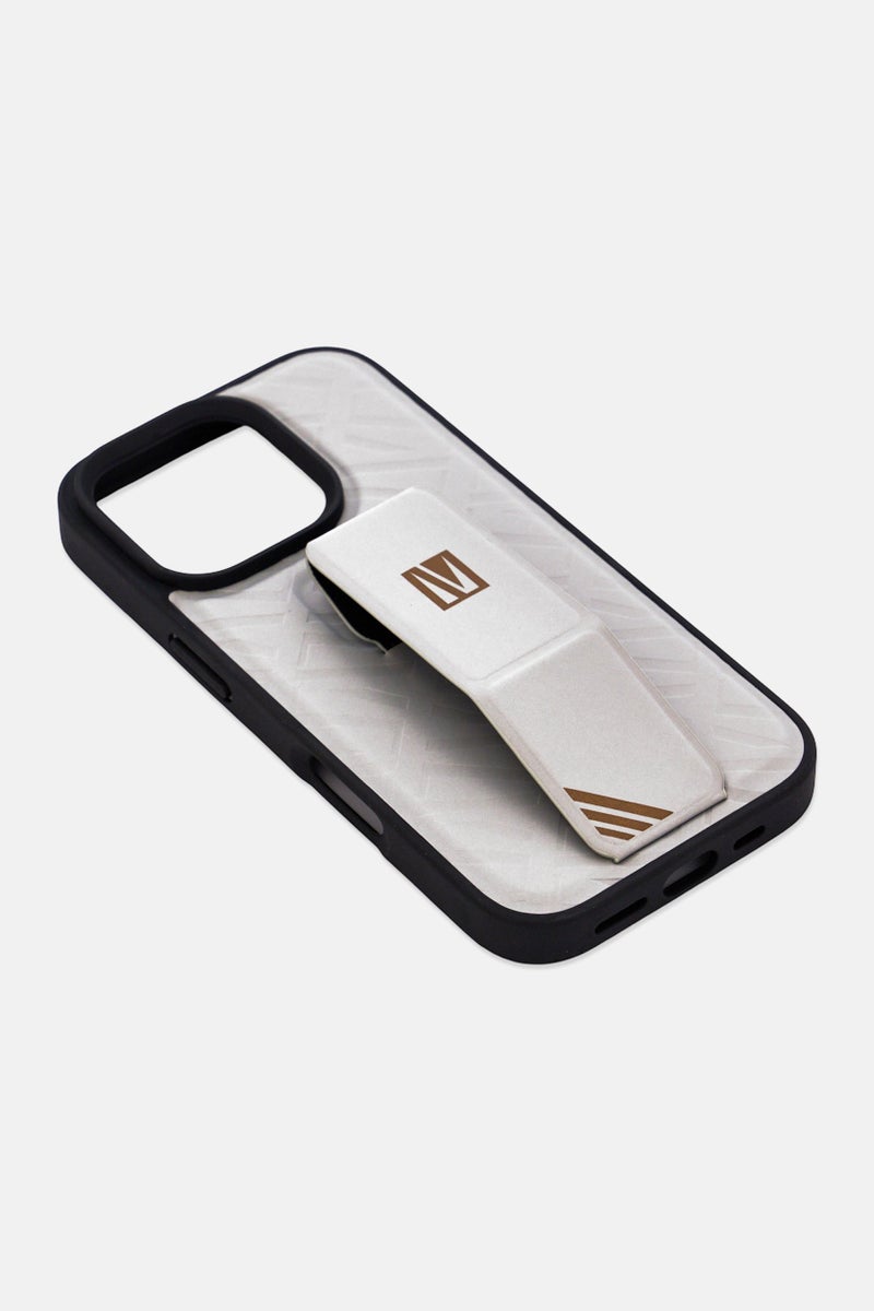 LEVELO iPhone 16 Pro Morphix Cuero Protective Case With Grip Stand, Grey - Image 4