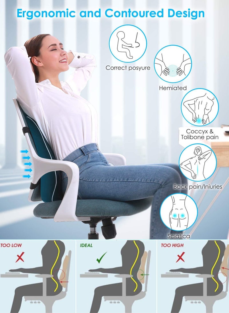 مسند الظهر مع رغوة الذاكرة مريح للاستخدام في مكتب / سيارة / منزل مسند الظهر مع دعم الخصر وسادة / كرسي مسند الظهر السفلي ، مع تغطية شبكة التهوية  وقابلة للتعديل الأشرطة التي  تخفف من آلام الظهر - Image 4