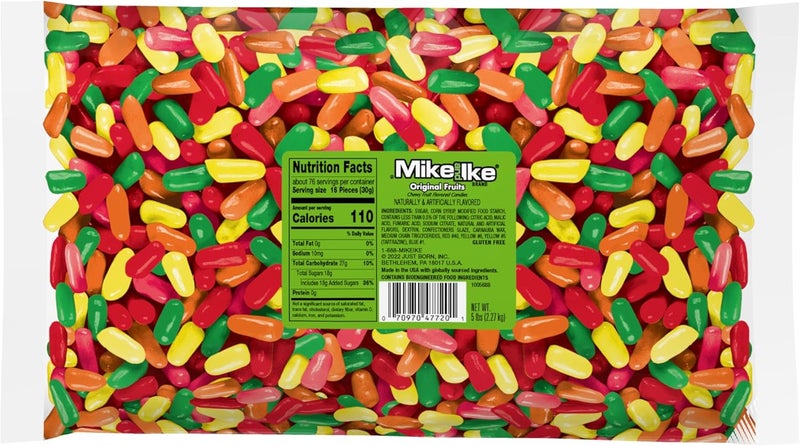 Just Born Mike and Ike Original Fruits Chewy Candy - 4.5 lb Resealable Bag - Image 1