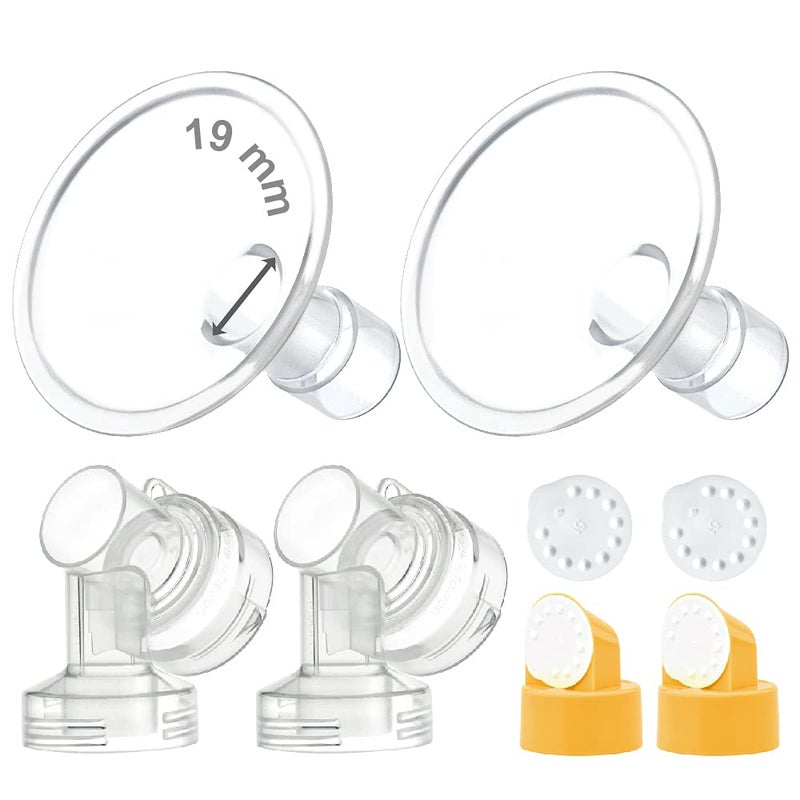 Maymom Brand 19 mm 2X TwoPiece Breastshield 2X Base Connector wValve and Membrane Compatible with Selected Medela Breast Pumps Medium Shield 19mm