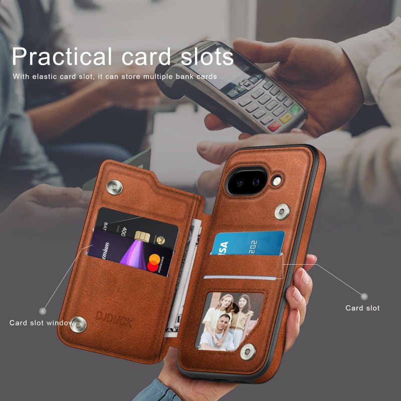 DJDUCK Designed for Google Pixel 9A Case Wallet with Card Holder, [RFID Blocking Leather Protection] [Magnetic Clasp Cover] Shockproof Men Women Cases for Pixel 9A Light Brown - Image 3