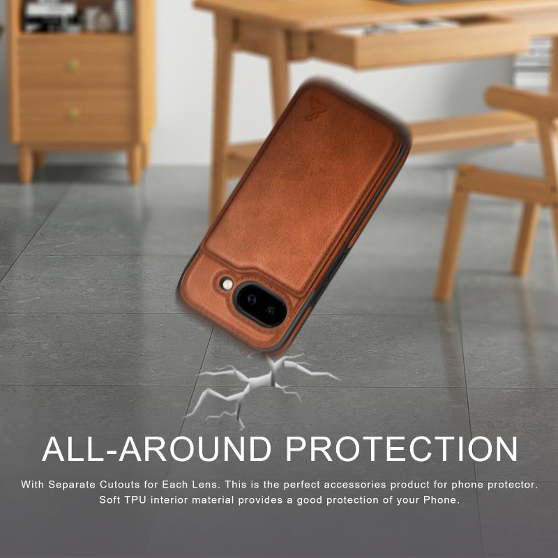 DJDUCK Designed for Google Pixel 9A Case Wallet with Card Holder, [RFID Blocking Leather Protection] [Magnetic Clasp Cover] Shockproof Men Women Cases for Pixel 9A Light Brown - Image 5