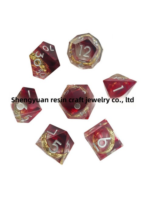 Direct DND Table Tour Dungeons And Dragons COC Running Group TRPG Kulu Embedded Dice Dice Method Suit-Color:Inlaid Ring With Red Silver Characters