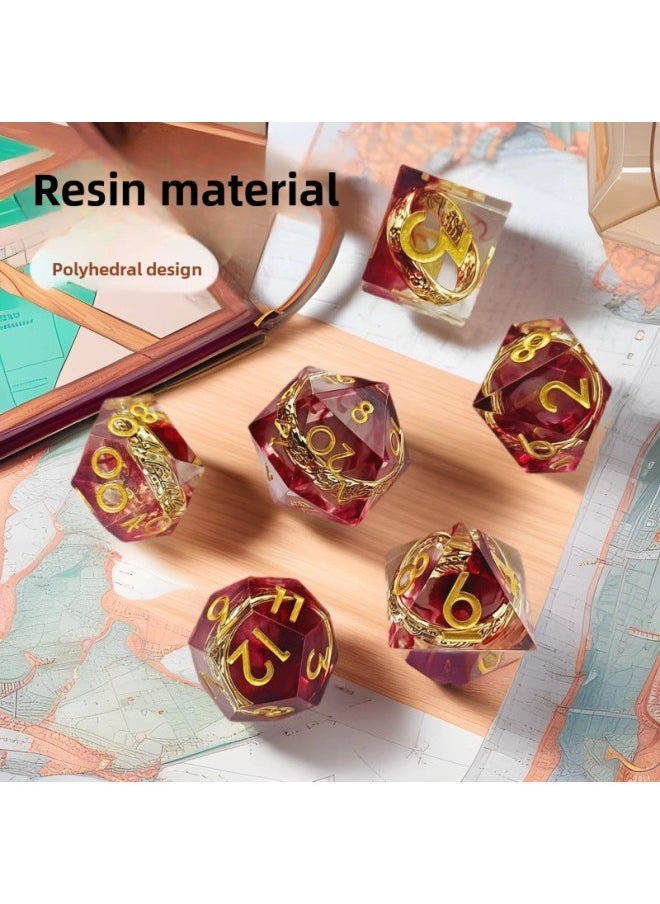 null - Direct DND Table Tour Dungeons And Dragons COC Running Group TRPG Kulu Embedded Dice Dice Method Suit-Color:Inlaid Ring With Red Silver Characters - Image 1